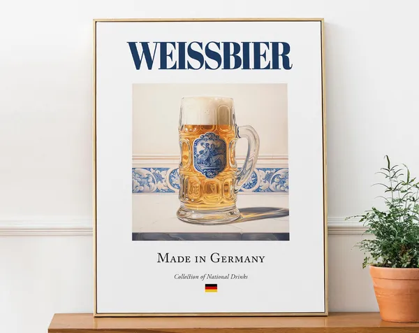Weissbier On Maiolica Tile, German Beverage Poster