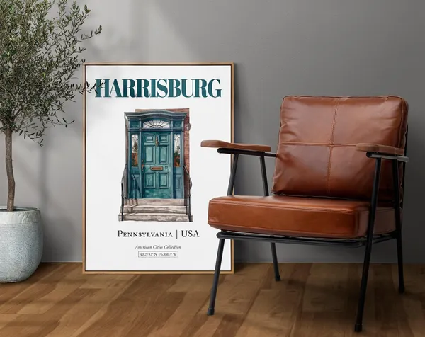 Harrisburg Pennsylvania Minimalist Watercolor Travel Poster