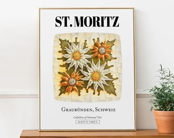 St Moritz Graubunden Schweiz Traditional Tile Pattern Art Print