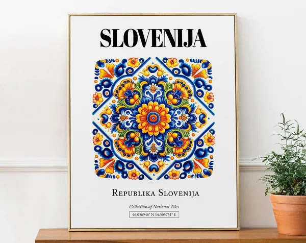 Slovenia Traditional Tile Pattern Travel Poster