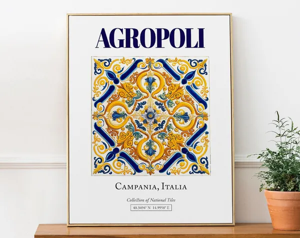 Agropoli Campania Italy Folk Maiolica Tile Travel Poster