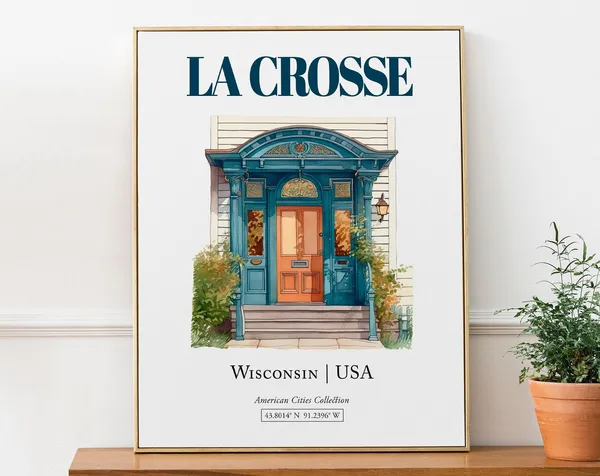 La Crosse Wisconsin Watercolor Travel Poster