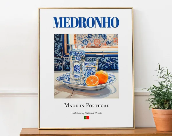 Medronho Brandy Azulejo Tile, Portugal Travel Poster