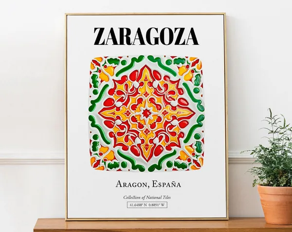 Zaragoza Artistic Tile Designs Poster, Cultural Treasure