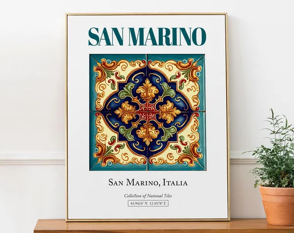 San Marino Italy Folk Maiolica Tile Wall Art Print