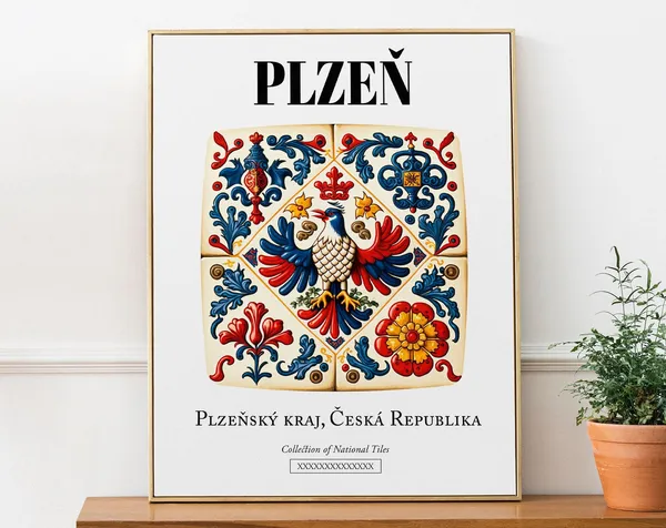 Plze Czech Republic Traditional Tile Eagle Poster