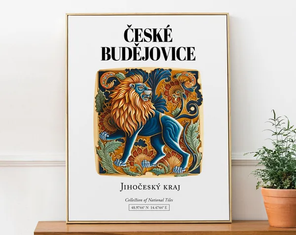 Ceske Budejovice Heraldic Lion Tile Wall Decor Poster