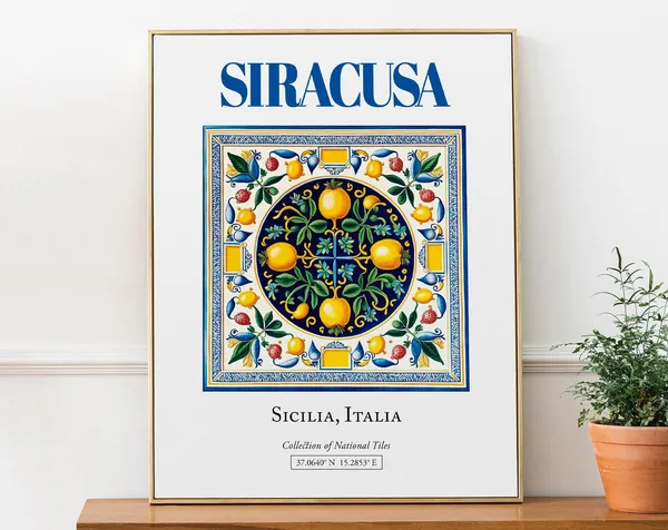 Siracusa Sicily Tile Art Print, Italian Folk Design