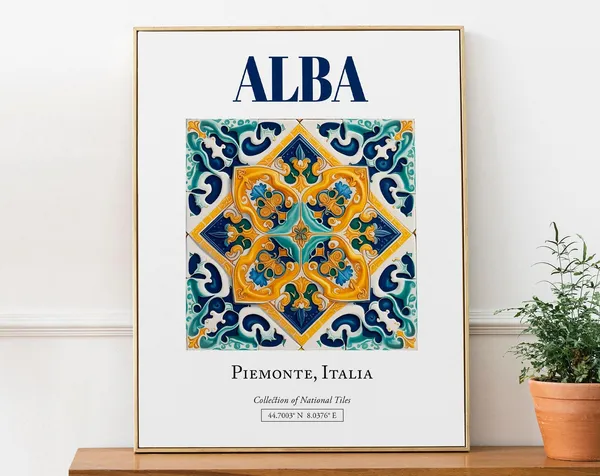 Alba Piemonte Italy Folk Maiolica Tile Travel Poster