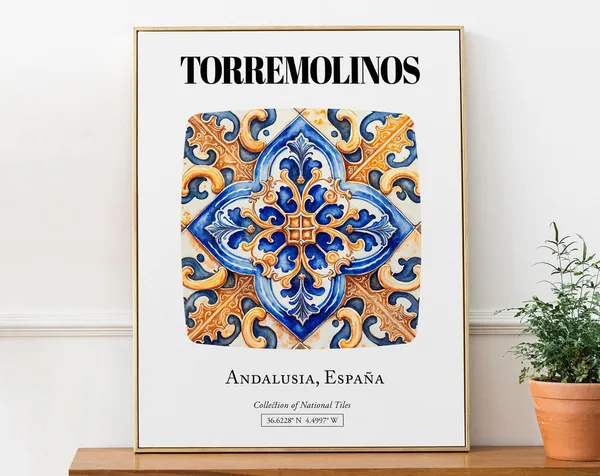 Torremolinos Tile Pattern Travel Poster, Andalusia Spain