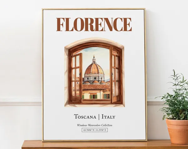 Florence Toscana Italy Travel Poster, Watercolor Illustration