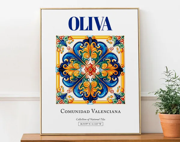 Oliva Comunidad Valenciana Spain Folk Tile Travel Poster