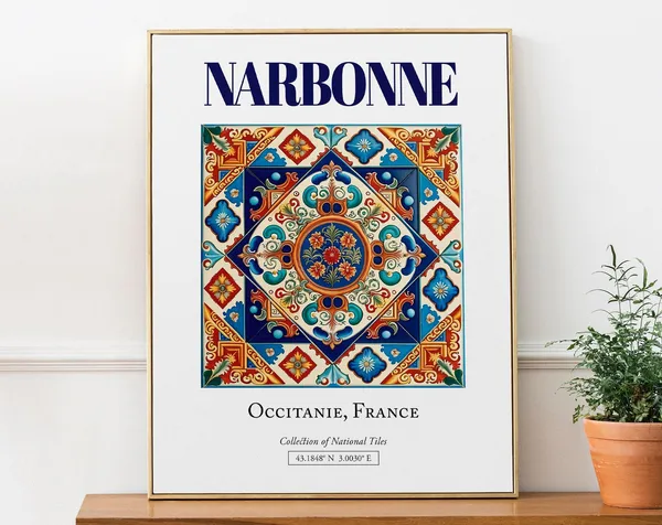 Narbonne Occitanie France Folk Tile Travel Poster