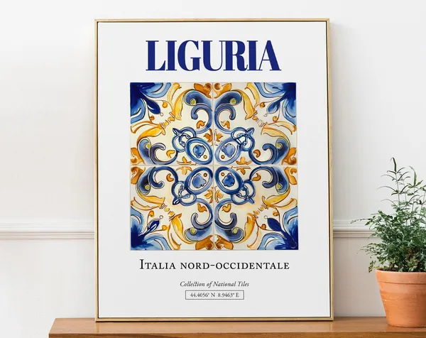 Liguria Italy Minimalist Traditional Maiolica Tile Art Print
