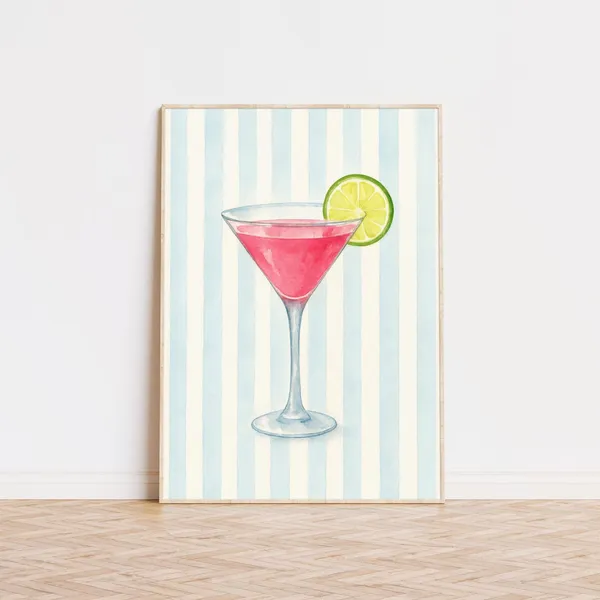 Cosmopolitan Cocktail Art Print, Coastal Bar Cart