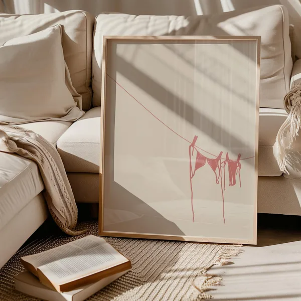 Pink Bikini Art Print, Beachy Coastal Decor
