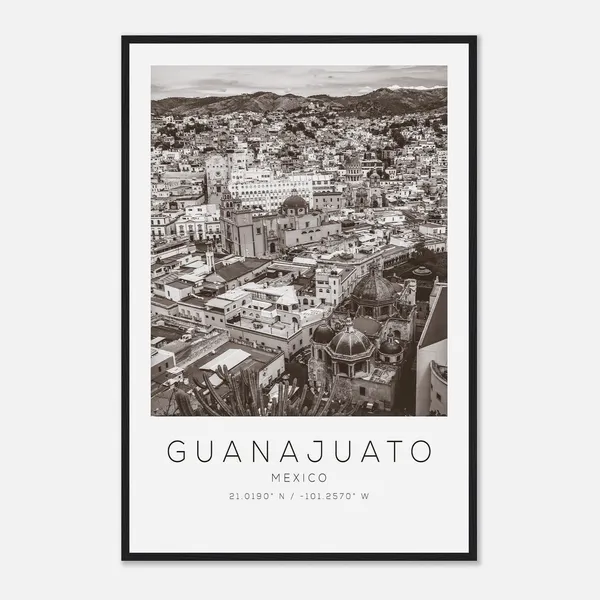 Guanajuato Mexico Minimalist Travel Poster, B&W Art Print