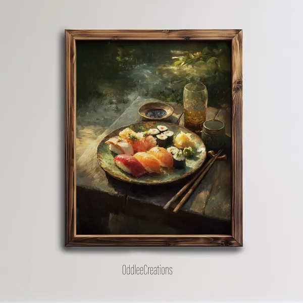 Sushi Wall Art Print, Moody Japanese Food Decor