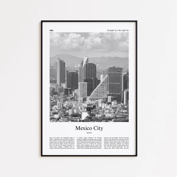 Mexico City Black And White Travel Poster
