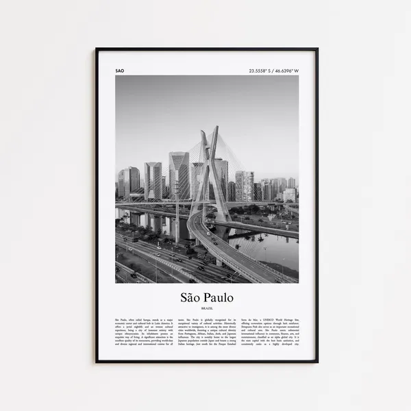 São Paulo Black and White Travel Poster, Minimal Home Decor
