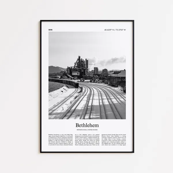 Bethlehem Black and White Travel Poster, Pennsylvania