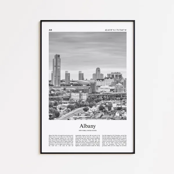 Albany Black and White Travel Poster, New York