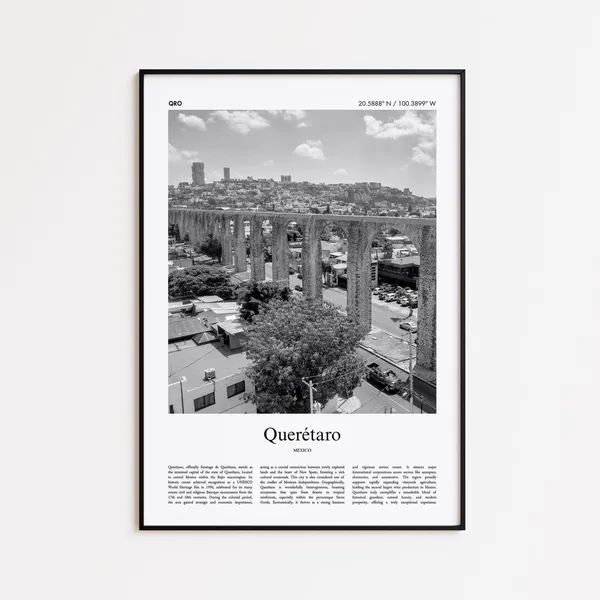 Queretaro Black And White Travel Poster, Minimal Decor