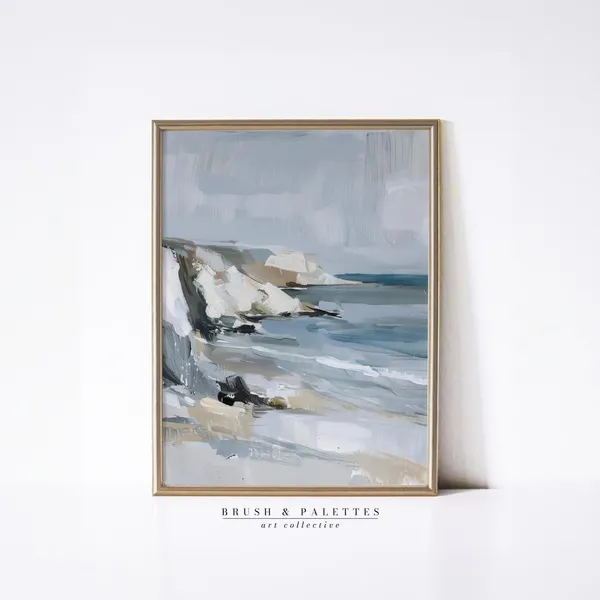 Abstract Coastal Cliff Art Print, Minimalist Seascape