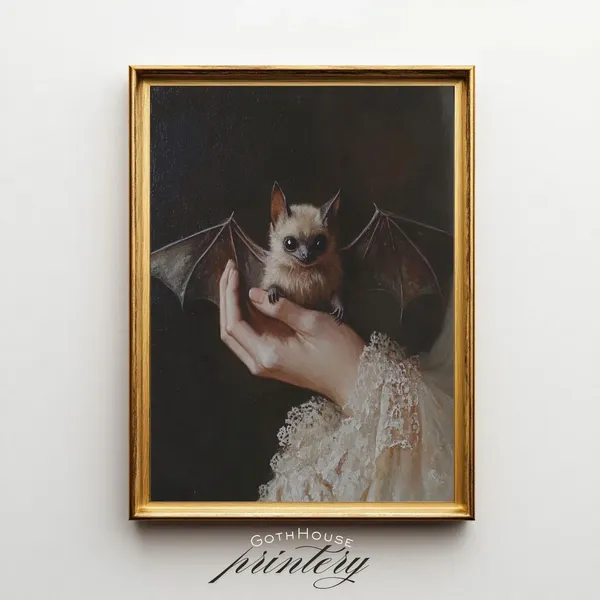 Victorian Bat Art Print, Gothic Halloween Decor