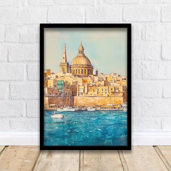Valletta Malta Watercolor Art Print, Scenic City