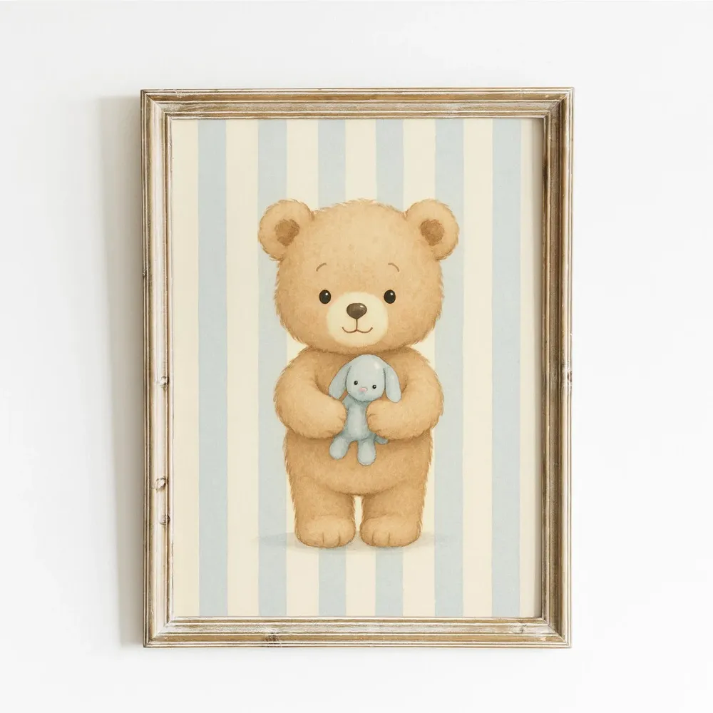 Teddy Bear Holding Toy Nursery Animal Art Print