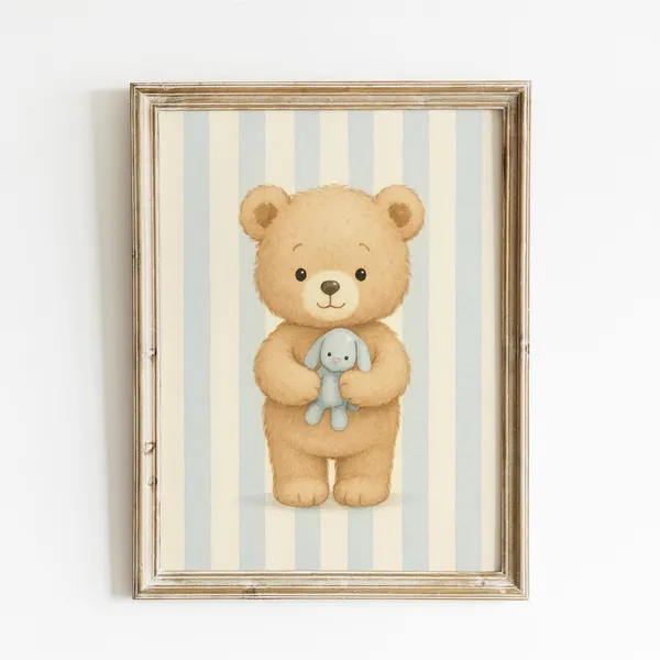 Teddy Bear Holding Toy Nursery Animal Art Print