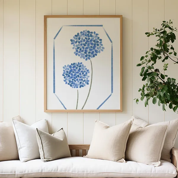 Hydrangea Coastal Art Print, Blue Beachy Decor