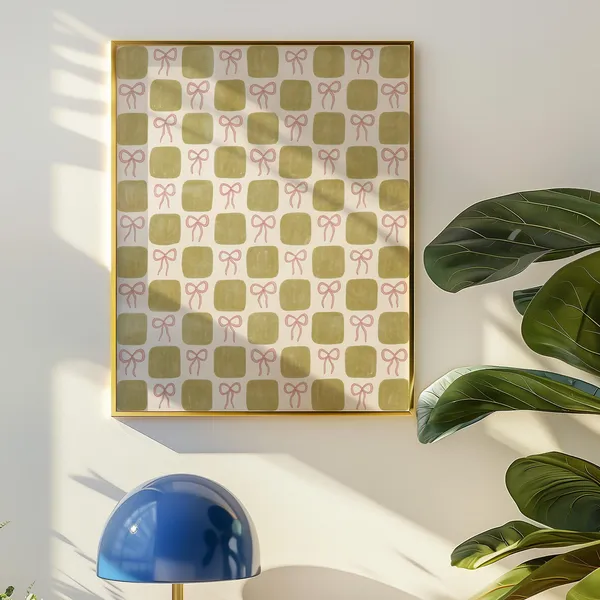 Green Checkered Pattern Art Print, Balletcore Preppy Decor