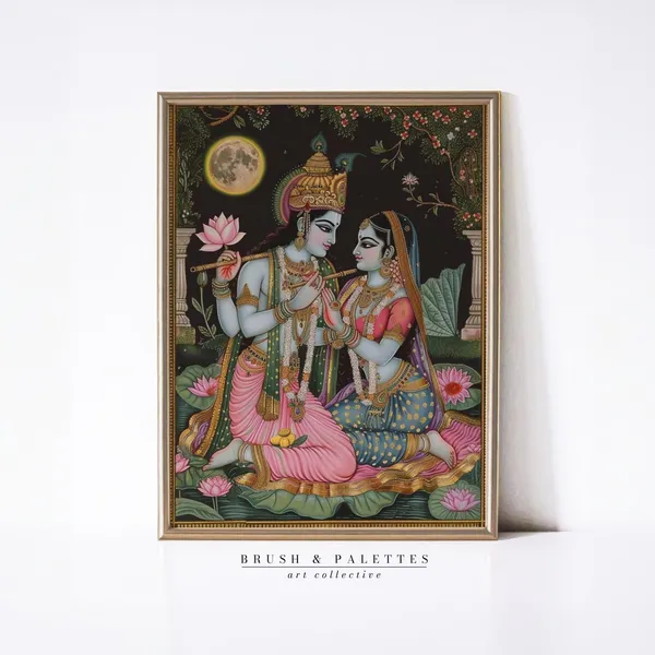 Radha Krishna Painting, Hindu Romantic Art Print