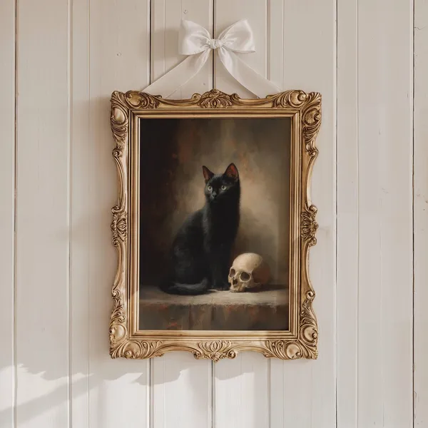 Black Cat And Skull Gothic Halloween Poster