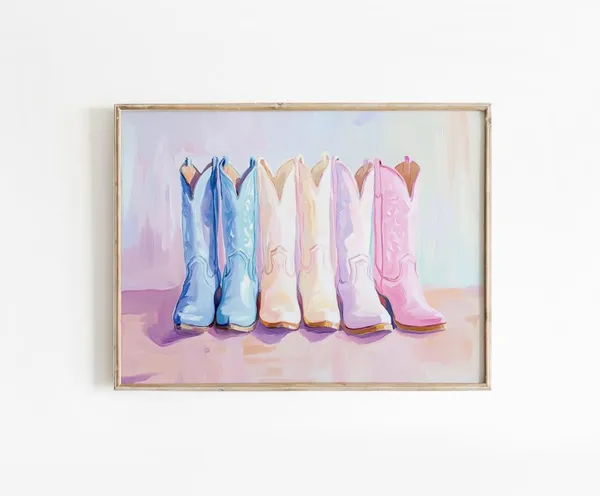 Cowgirl Boots Art Print, Preppy Western Decor