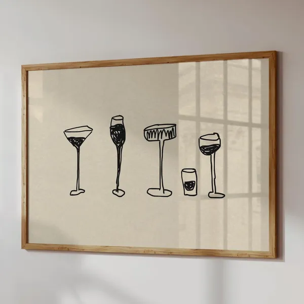 Hand Drawn Bar Cart Neutral Cocktail Art Print