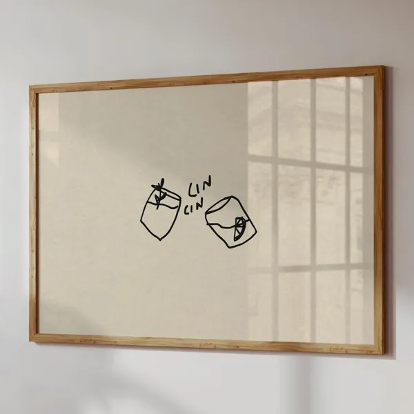 Cin Cocktail Print, Minimalist Bar Cart Art