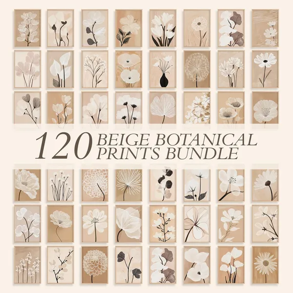 Beige Botanical Wall Art Bundle Set of 120 Prints