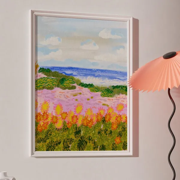 Winter Beach Scenery Art Print, Colorful Seascape
