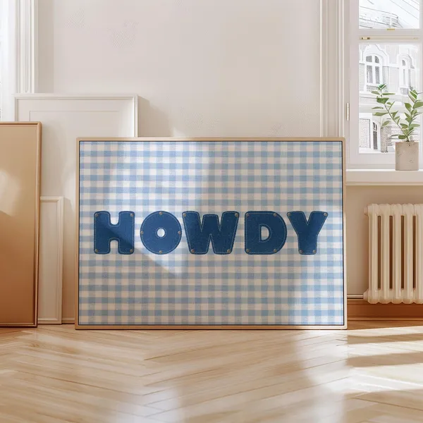 Howdy Print, Blue Denim And Gingham Plaid Art Print