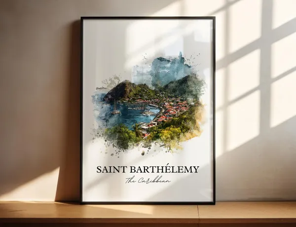St Barts Watercolor Travel Poster, Caribbean Art