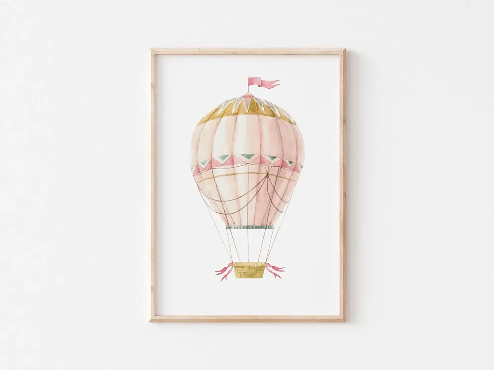 Pink Hot Air Balloon Watercolor Art Print