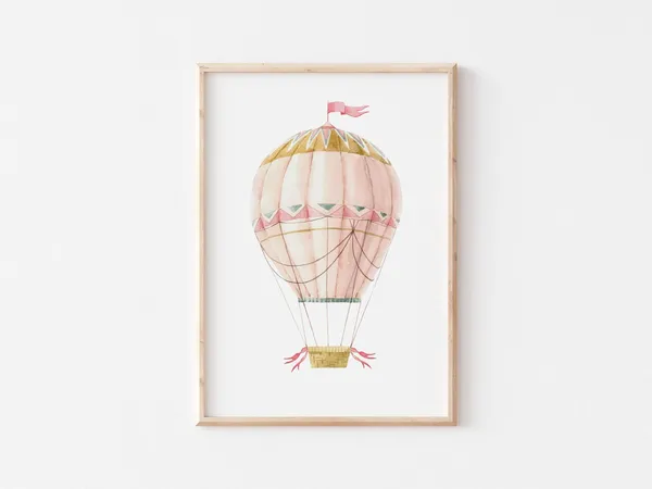 Pink Hot Air Balloon Watercolor Art Print
