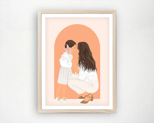 Custom Mother And Daughter Portrait, Minimalist Art Print