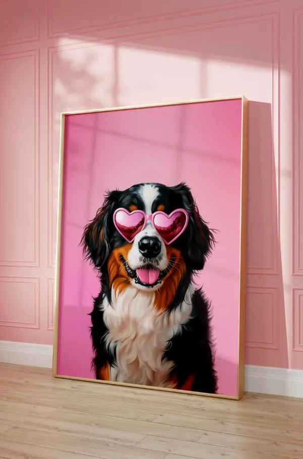Pink Bernese Mountain Dog Art Print, Preppy Kids Decor