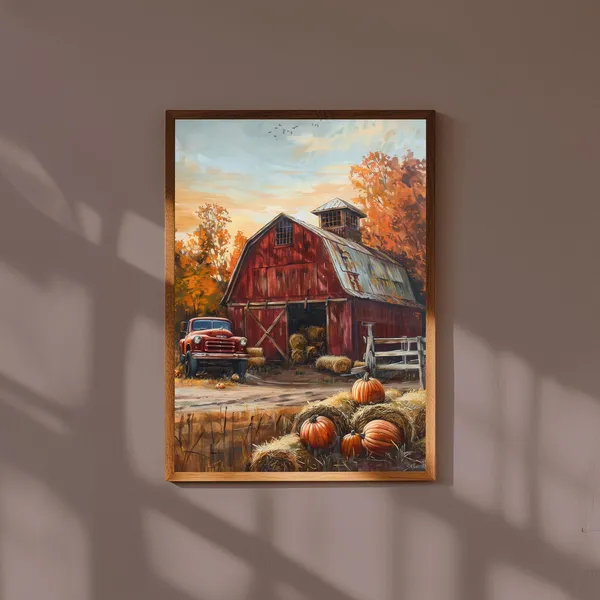 Red Barn Rustic Farmhouse Autumn Art Print