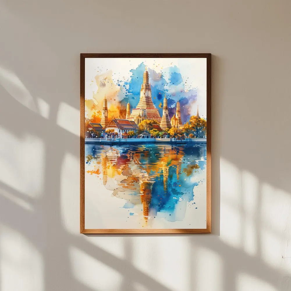 Wat Arun Temple Thailand Watercolor Travel Poster