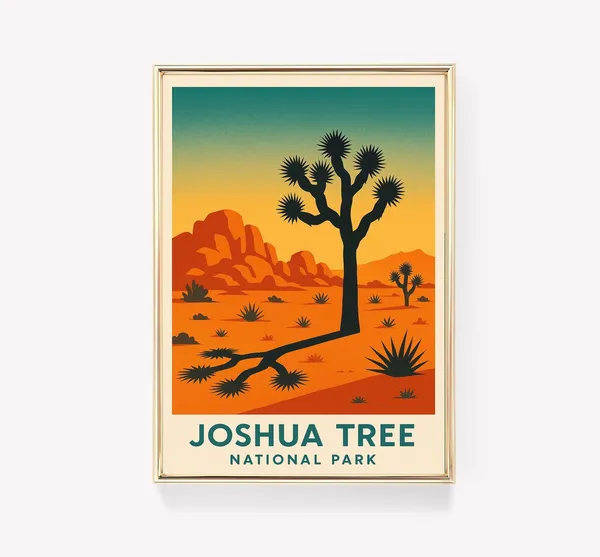 Joshua Tree Vintage Travel Poster, National Park Art Print